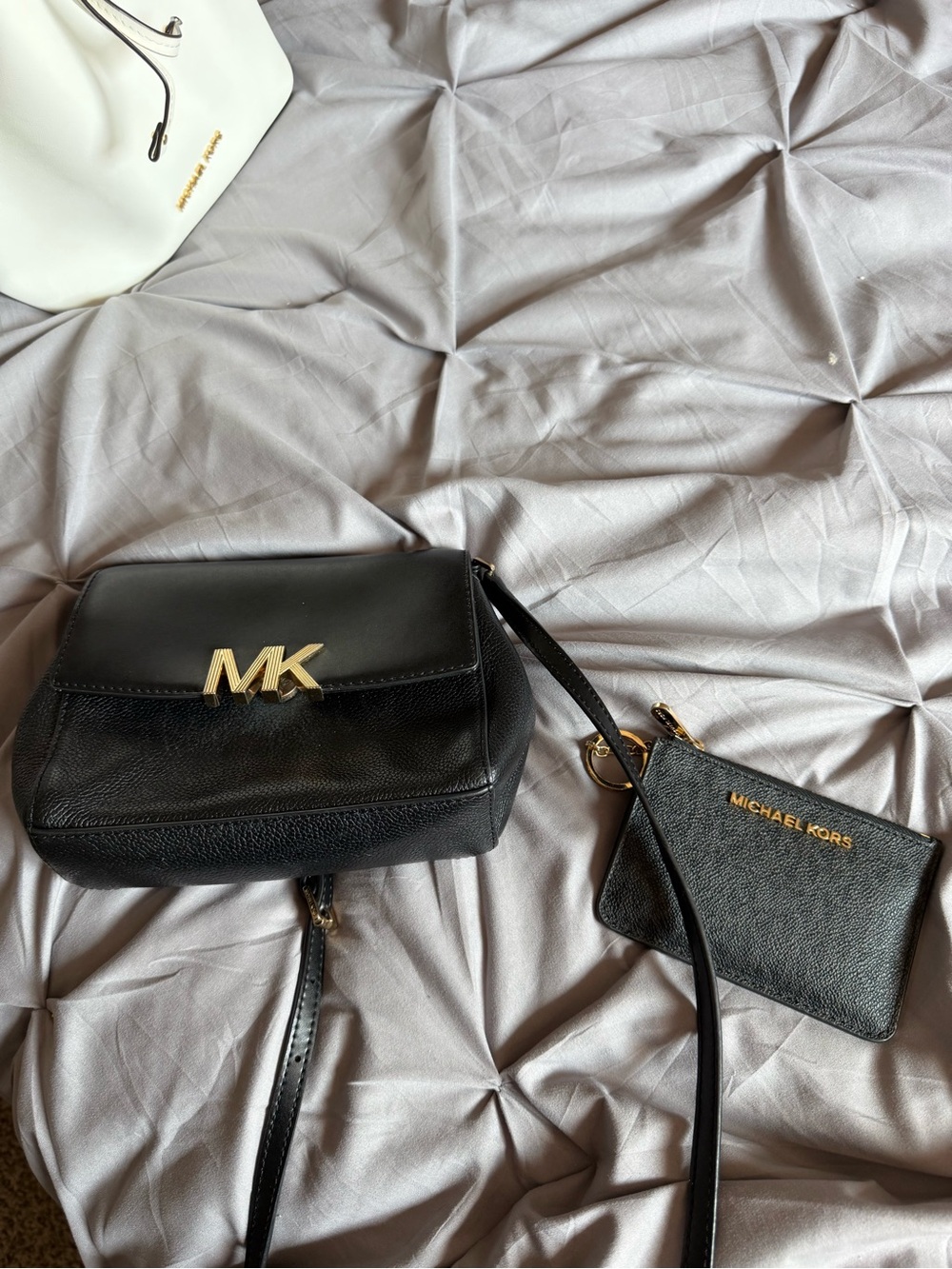 Michael Kors Black Leather MK Flap Crossbody with Card Pouch